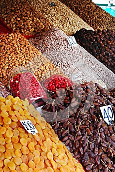 Dried fruits stand in Jemaa el-Fna market photo