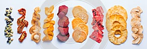 Dried fruits and vegetables, dehydrated chips