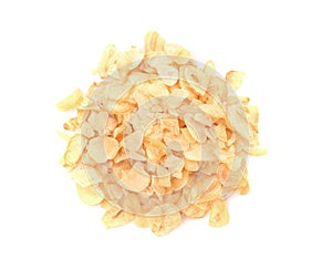 Dried garlic flakes on white background