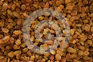 Dried golden raisins background.