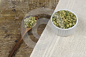 dried green pea in half