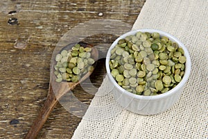 dried green pea in half