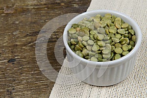dried green pea in half