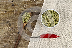 dried green pea in half