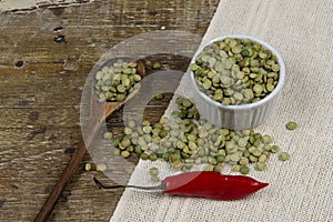 dried green pea in half