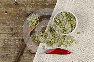 dried green pea in half