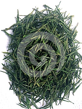 Dried green tea leaves