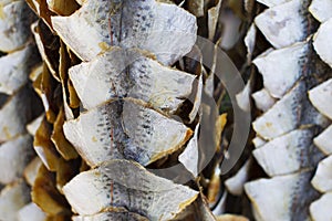 Dried hanging fish.Fish Market