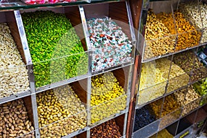 Dried herbs flowers spices in the spice souq at Deira