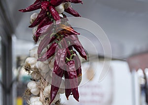 Dried hot peppers and garlic