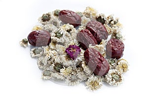 Dried jujube fruits, Chinese dates and Chinese chamomile flowers
