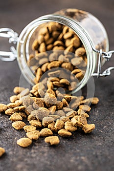 Dried kibble pet food. Heart shape dried animal food