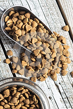 Dried kibble pet food. Heart shape dried animal food