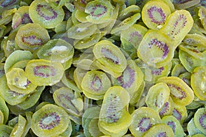 Dried Kiwi Fruits slices with sugar , Close Up