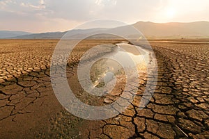 Dried lake and river metaphor climate change and drought