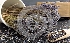 Dried lavender bunch on black background