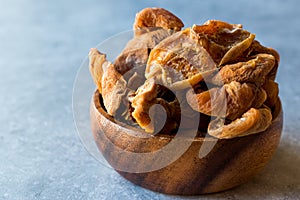 Dried Leaf Apricots in wooden Bowl / Yaprak Kayisi