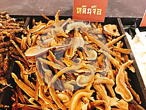 Dried Lingzhi mushroom or Ganoderma lucidum or Ganoderma tsugae or Ganoderma lingzhi or Ling chih. photo