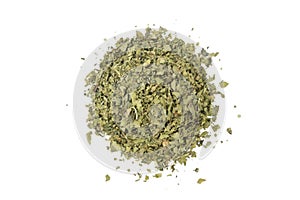 Dried lovage herb heap of isolated on white background. front view. spices and food ingredients