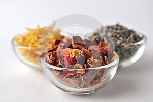 Dried marigold petals with lavender and rose