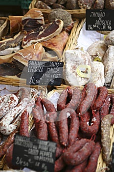 Dried meat stall at French market