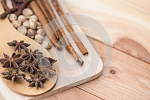 Dried mix herbal for food medicine on wood background