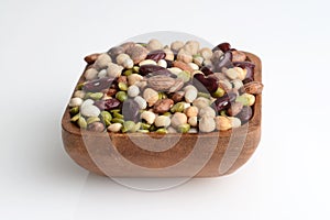 Dried mixed beans in wood bowl