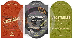 Dried mixed vegetables, pack for soup labels set