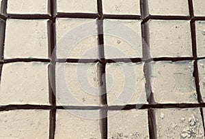 Dried mud cut in square blocks - Stock Image