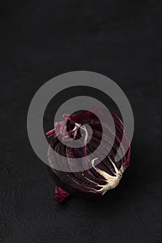 Dried onions on black background Abstraction Still life art photography