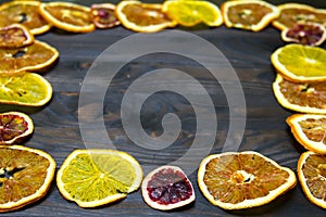 Dried orange and lemon slices background