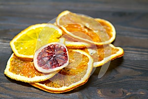 Dried orange and lemon slices background