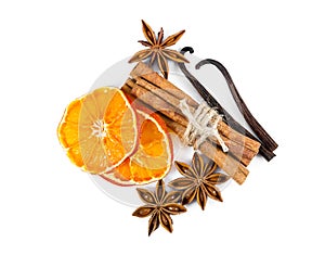Dried orange slices, cinnamon, star anise and vanilla