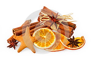 Dried oranges, star anise, cinnamon sticks and gingerbread