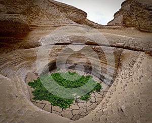 A dried out waterfall in the Canyon de los Perdidas. Nazca Desert, Ica, Peru