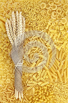 Dried Pasta and Wheat Background