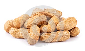 Dried peanuts isolated on white background close up