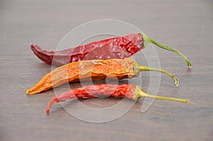 Dried peppers close up on a table