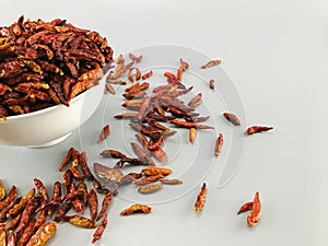 Dried peppers placed on a gray background