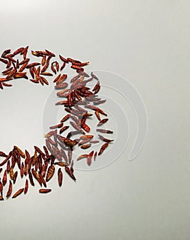 Dried peppers placed on a gray background