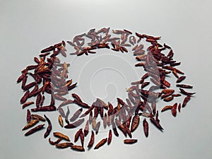 Dried peppers placed on a gray background