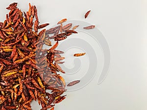 Dried peppers placed on a gray background