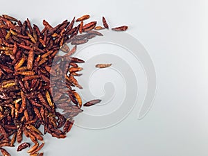 Dried peppers placed on a gray background