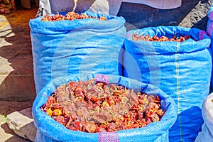 Dried peppers on sale, the market of Rissani