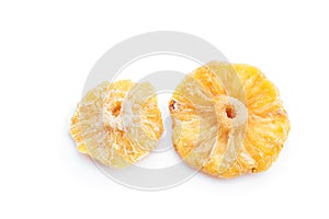 Dried pineapple slices isolated on white background