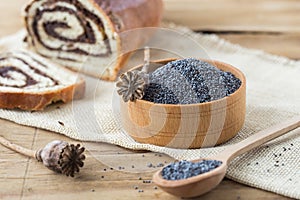 Dried poppy heads and seeds. Blue poppy.