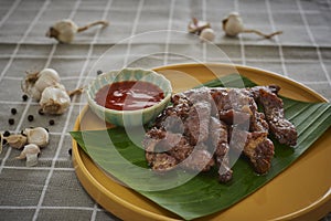 Dried Pork, Thai-Esan Food. Pork With Seasoning Herb Garlic.