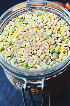 Dried pulses in a jar.