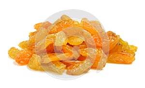 Dried raisins on white background