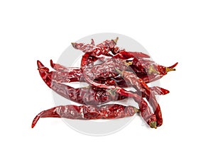 Dried red chili or chilli cayenne pepper isolated on white